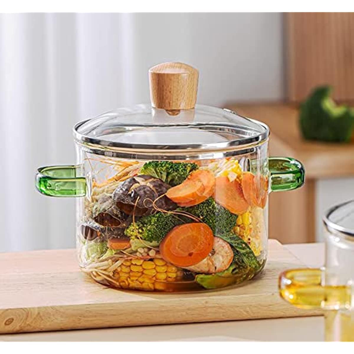Glazen Kookgerei Glazen Steelpan Met Deksel, 1.6L Hittebestendige Glazen Kookplaat Pot, Glas Kookgerei Set Kookplaat Veilig Kerstcadeau Voor Pasta Noedels, Melk, Soep Glazen Pot,Roze