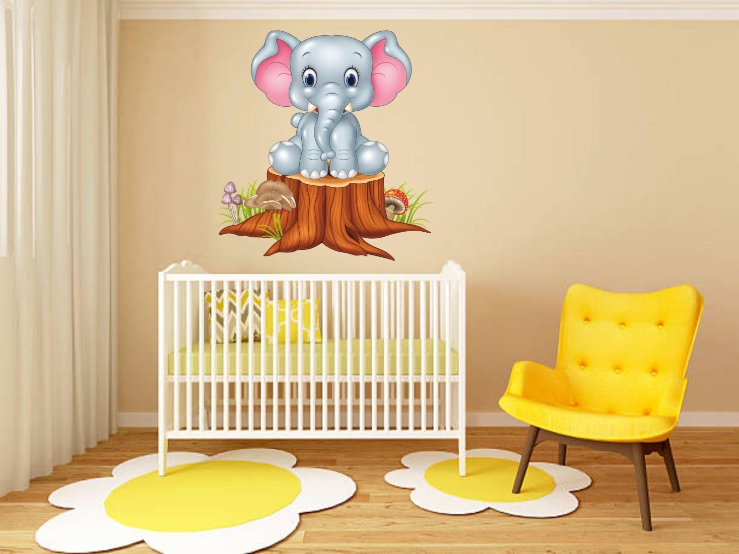 Cartoon Elephant on The Cut Tree, Wall Sticker, 3D, Bedroom, Living Room, Drawing Room, Kids Room, Peel and Stick, PVC Vinyl, Easy to use, Multicolor Size 31cm X 32cm, Pack of 1, Brand Jump up