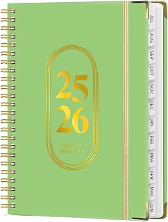 Academic Planner 2025-2026 For Women Men,Monthly and Weekly Calendar Planner,JUL 2025 to JUN 2026,A5 (6.3" x 8.5"),Teacher Student Daily Planning Book with Tabs,for Office School Home,Green