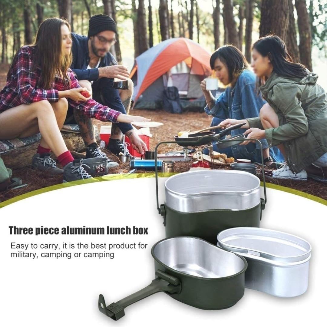 Kempingowa Naczyń 3 W 1 Outdoor Camping Lunch Box Zastawa Stołowa Piesze Wycieczki Piknik Survival Garnek Miska Przenośny Zestaw Naczyń Kuchennych Na Piknik Wędrówki