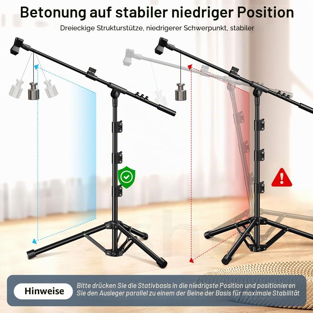 Mikrofonständer,Stativ-Boom-Arm Bodenmikrofonständer mit Höhenverstellbarer heavy - duty ausfhrung f r Gesang und podcast,Kompatibel mit Blue Yeti,Shure SM58/SM48,Samson Q2U