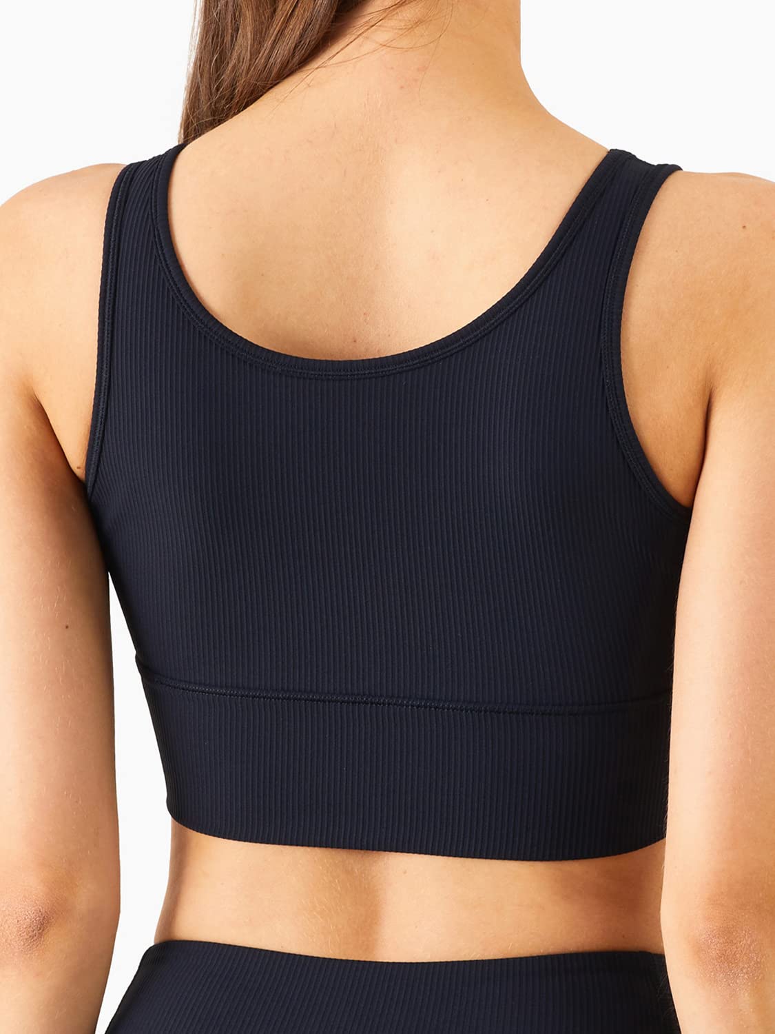 Longline Reggiseno Sportivo Canotta Reggiseno Top per le Donne Senza Soluzione di continuità Reggiseno Sportivo a Costine Top di Allenamento Imbottito Crop Top, U-nero, L