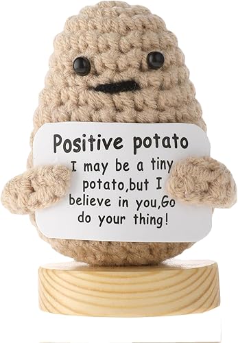 Autoglobel Divertida patata positiva de 3 pulgadas para productos de decoración del hogar, juguete de papa tejida hecha a mano, tarjeta positiva,