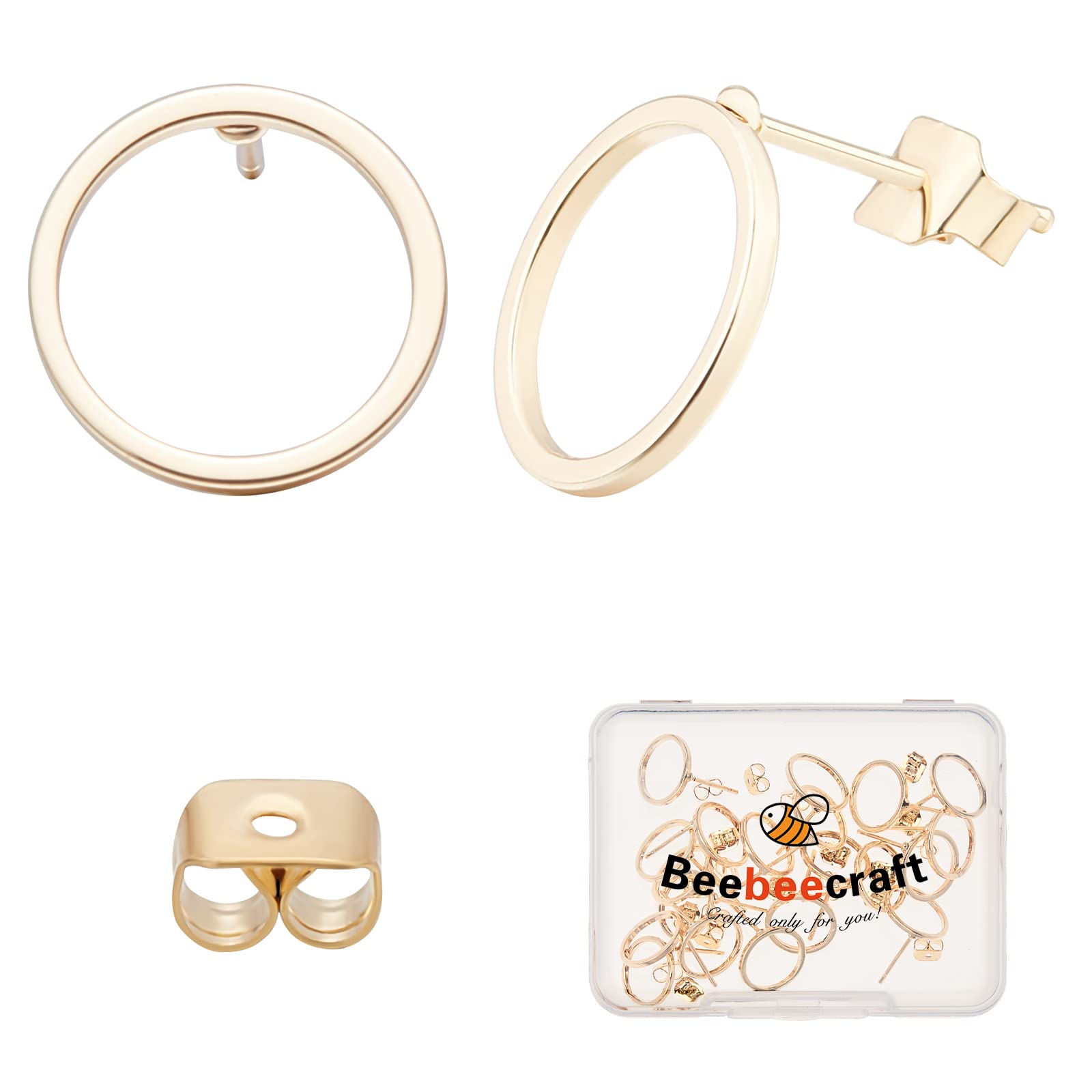 Clous d'oreilles Beebeecraft 20 pièces plaqué or 18 carats avec 20 fermoirs ronds