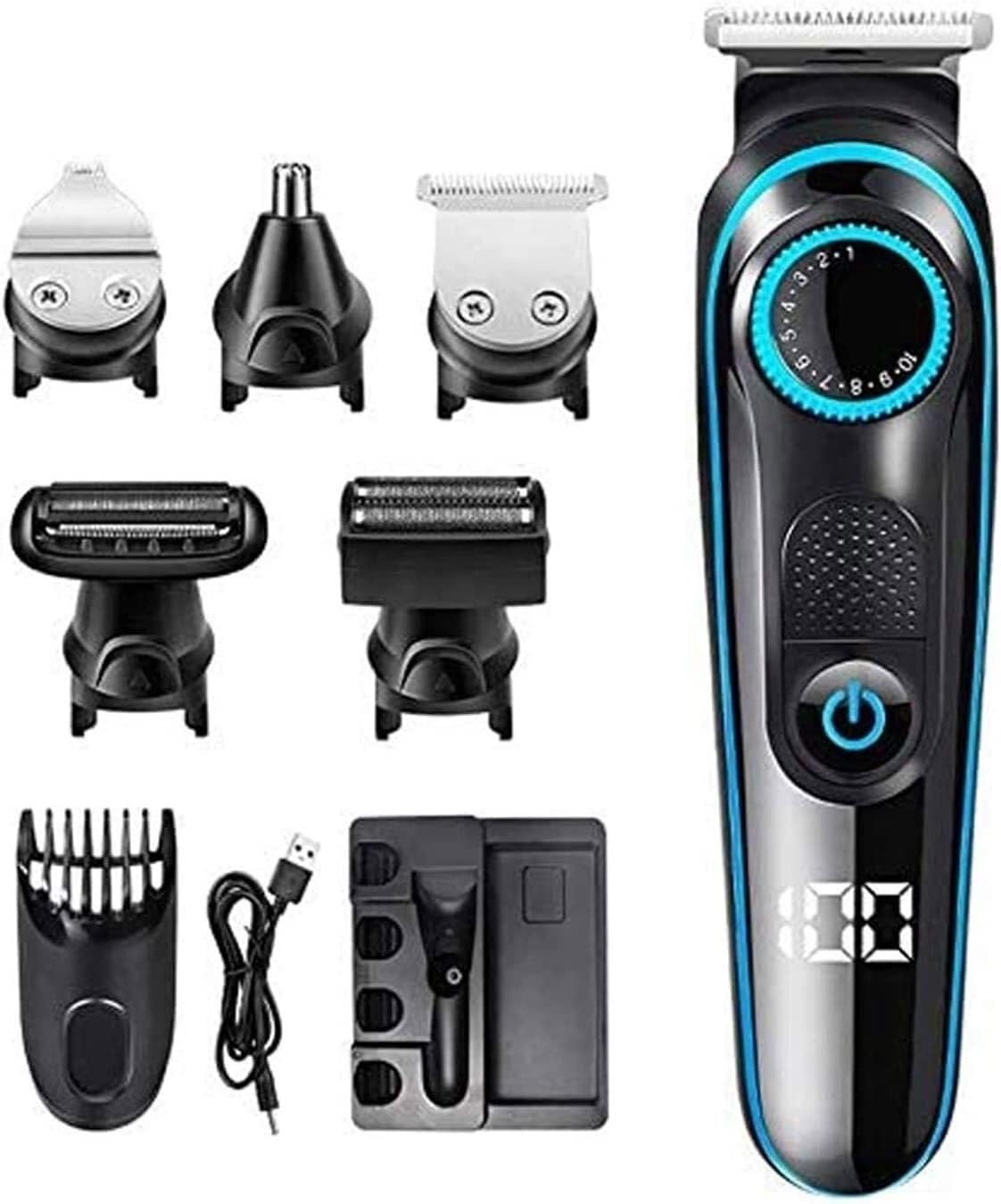 Elektrischer Rasierer für Herren, 6-in-1, wiederaufladbar, wasserdicht, IPX7, Elektrorasierer mit Präzisionstrimmer, Haarschneidemaschine, wiederaufladbar, Nass- und Trockenrasierer mit einfacher