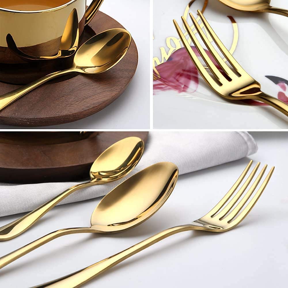 JASHII Set Posate Oro Placcato Titanio 24 Pezzi – Servizio Per 6 In Acciaio Inox 18/10 – Coltelli, Forchette, Cucchiai Da Tavola E Da Tè