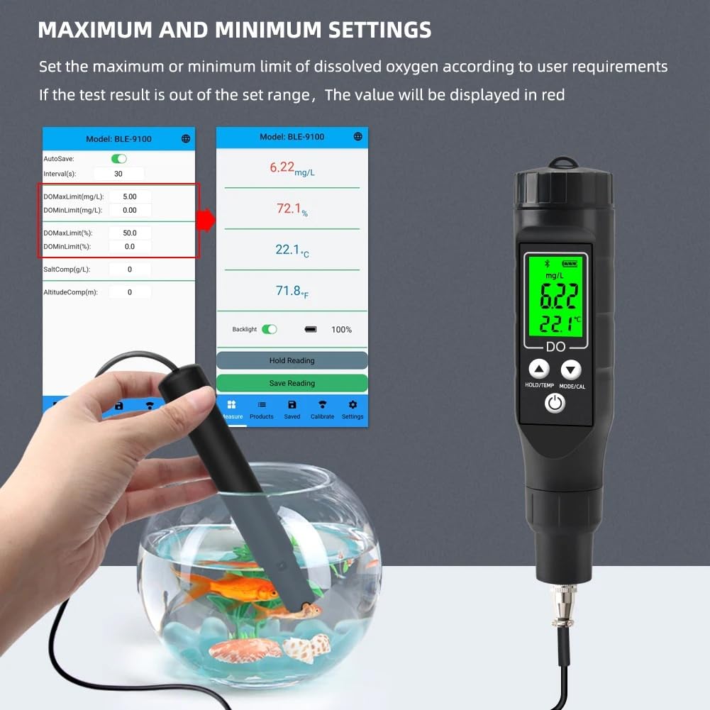 Medidor Digital de oxígeno disuelto Bluetooth, analizador Profesional de oxígeno disuelto, probador de concentración de oxígeno 0,0-40,0 MG/L