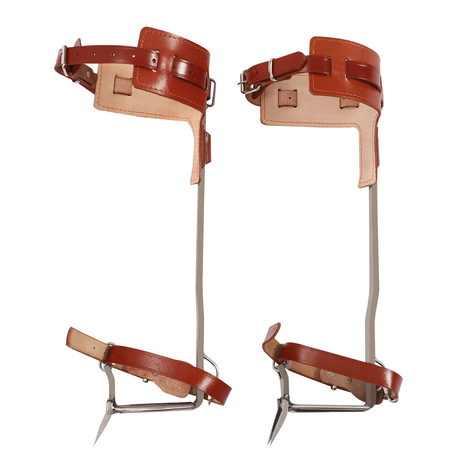WUSILILU Tree Climbing Spikes Set, Cowhide Leather Tree Gaffs Pads Stainless Steel Spur Gear Climbing Steps Spurs Climber Gaffs Tool for High Altitude Logging Fruit Picking Hunting Equipment
