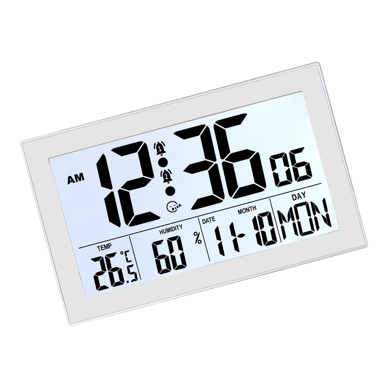 Kaeltsyn Multifunctional LCD Wall Clock with Auto Dimming Backlight and Real Time Temperature Humidity Data Digital Alarm Humidity Transducer Alarm