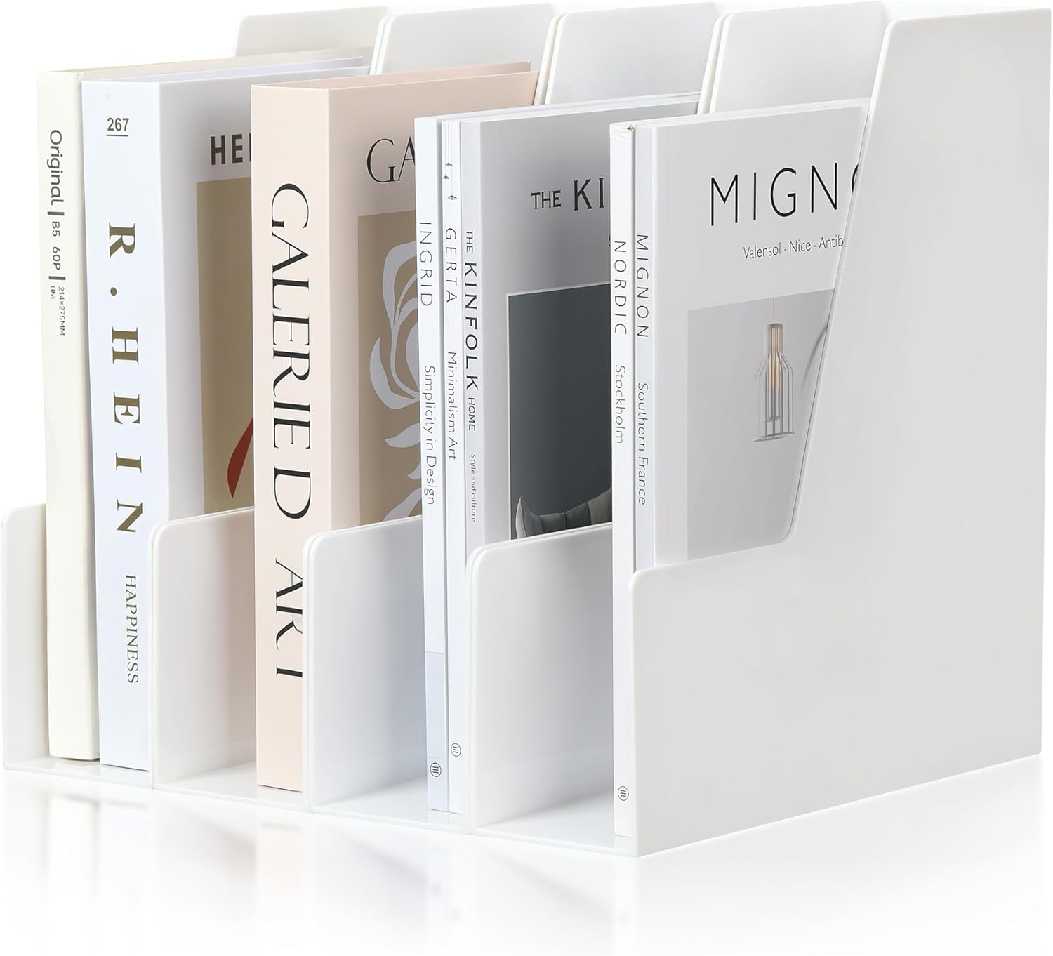 CiWiVOKi Vertical Magazine File Holder, Desk Organizer and Storage for Magazines, Binders, Notebooks, Envelopes, Multi-Purpose Desktop File Organizer for Home, Office & Classroom, 4 Pack, White