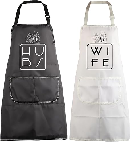 MBMSO Juego de delantales para marido y esposa, delantal para esposa, regalo de boda para parejas, para él y ella, delantales de cocina, regalo de