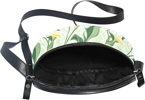 Miniatura 5 de Retro Yellow Calla Lily Flowers Round Small Crossbody Bag for Women Beauty with Adjustable Strap Black Handbag Have a meal Canvas Messenger Purse