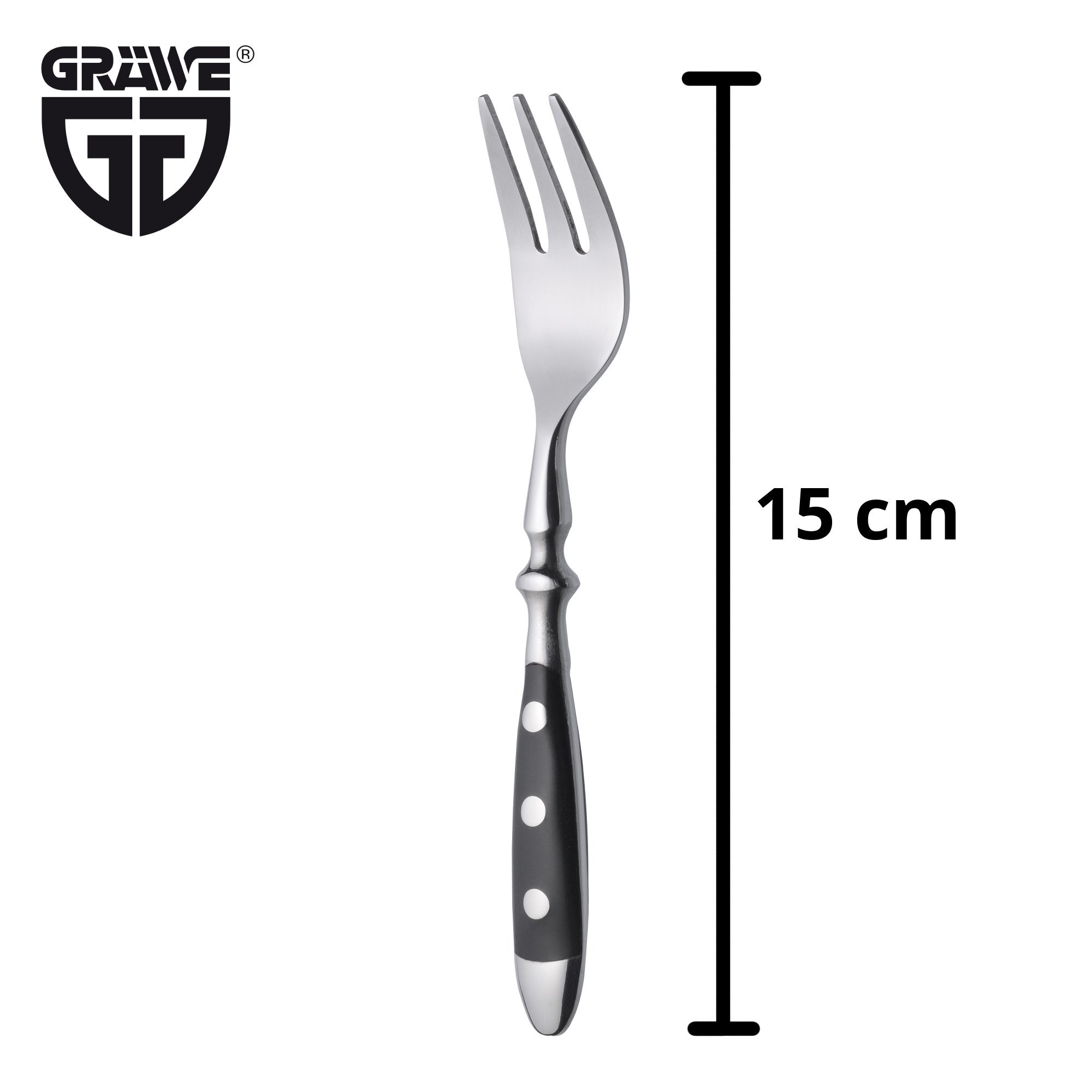 GRÄWE Kuchengabeln 6er Set - Dessertgabeln aus geschmiedetem Edelstahl, rostfrei, nickelfrei, schwarzer Griff, Serie "NÜRNBERG"