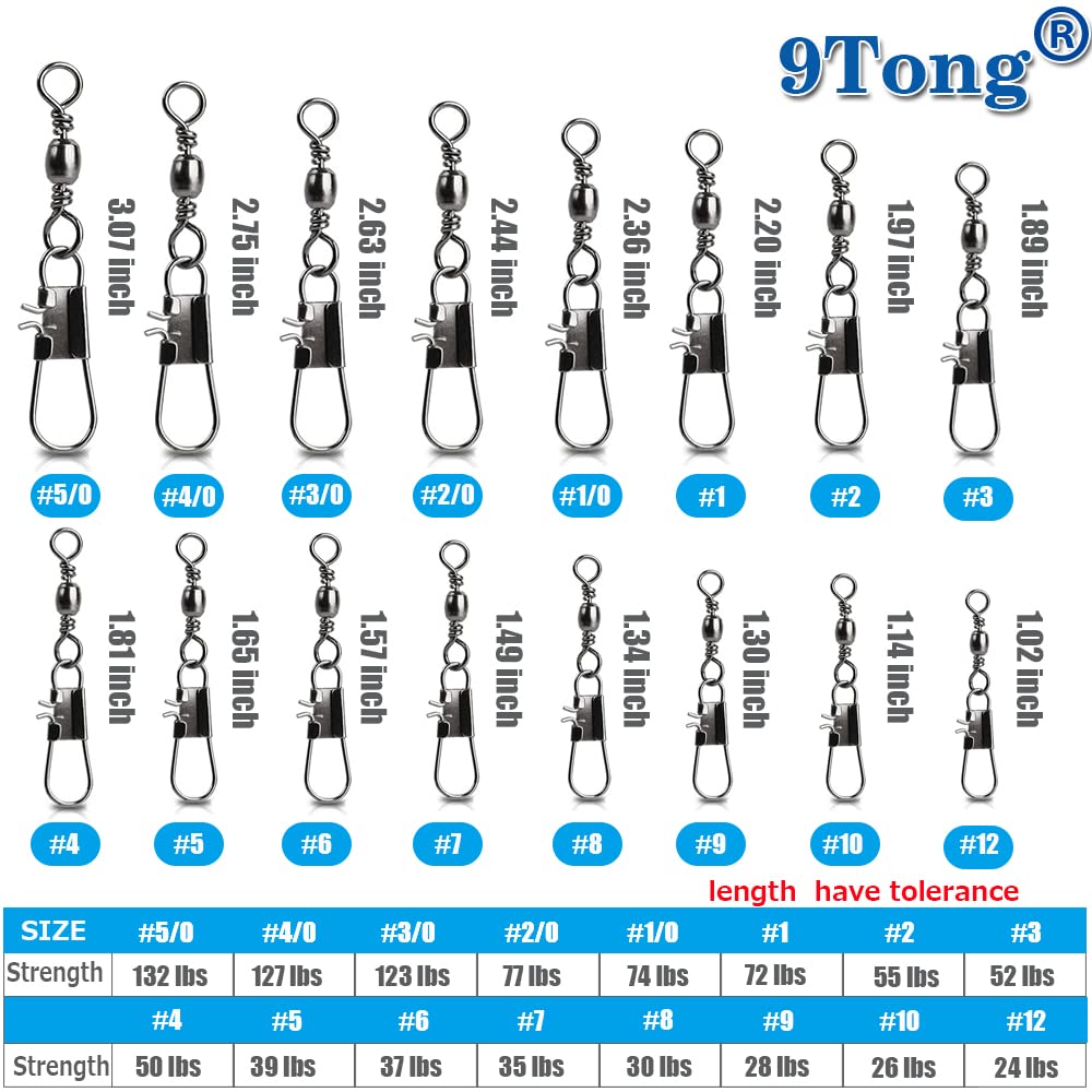 9Tong Fishing Tackle Barrel Swivel Snap High Strength Snap Swivel Saltwater Stainless Steel Fishing Barrel Snaps Interlock Snaps Freshwater Leader Lure Connnector Accessories 50pcs 24lbs - Image 4