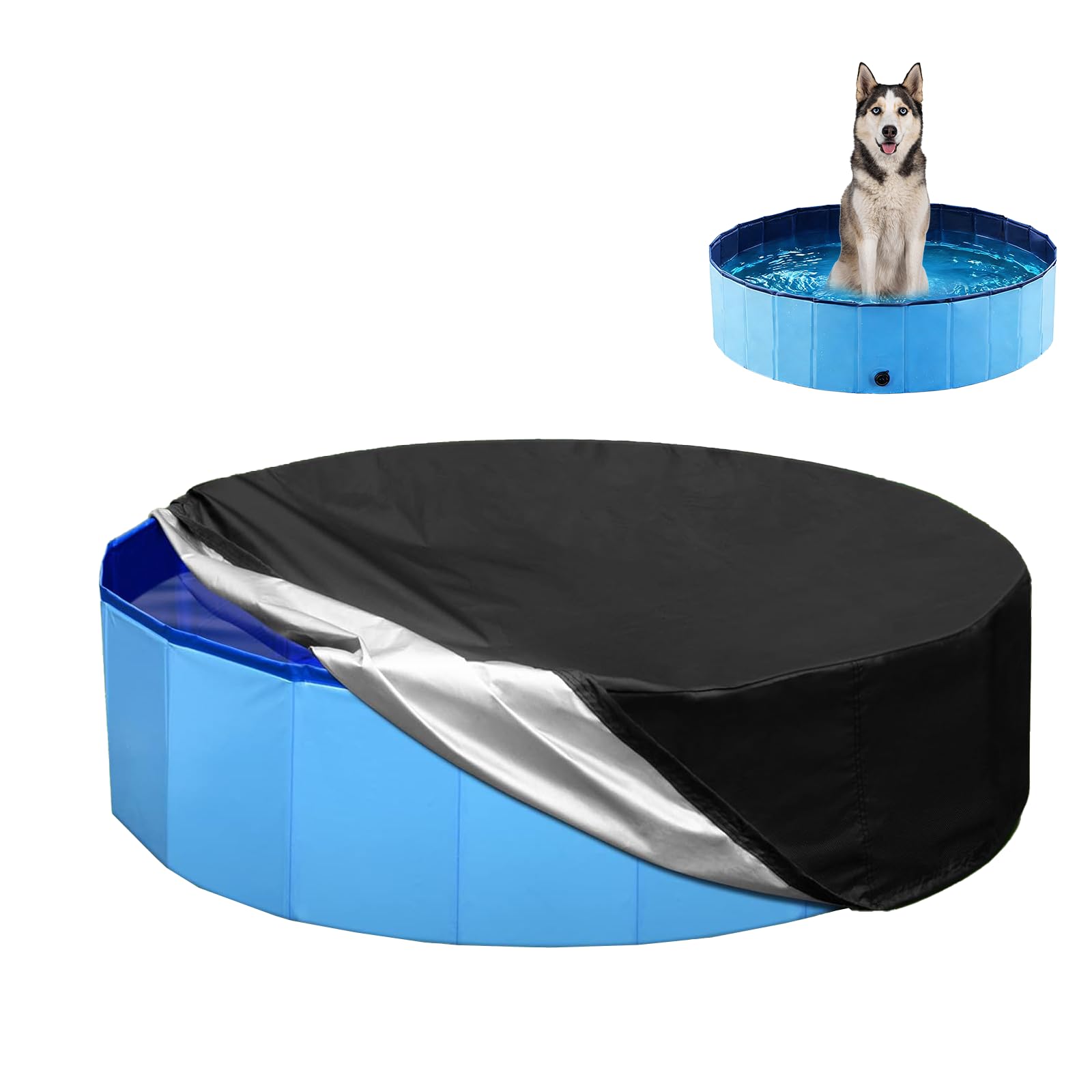 Hundepool fur Große Hunde 160 x 30 cm mit Staubschutz Faltbarer Pool | für Hunde aus PVC Große Hundebadewanne, tragbarer Außenpool, Garten