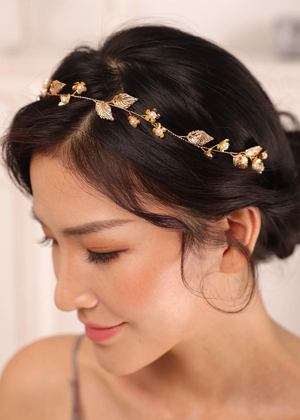 Gold Leaf Headband for Women Wedding Bridal Boho Hair Piece Dainty Hair Accessories for Special Occasion
