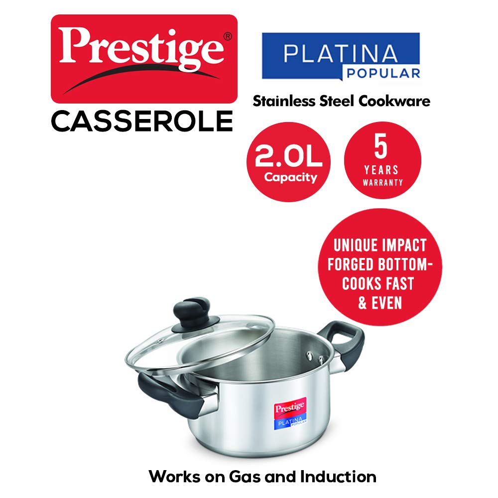 Prestige Platina Popular SS Casserole, 180 mm Silver