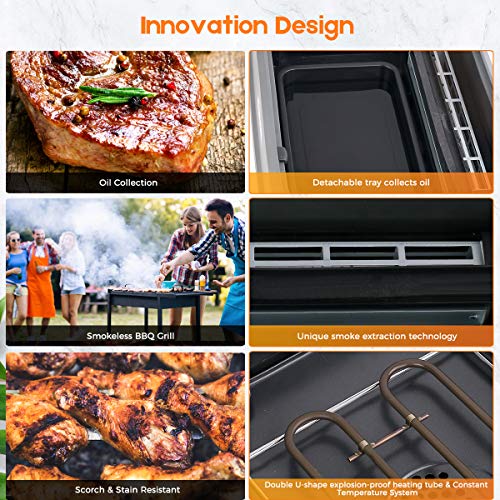 CUKOR Indoor Smokeless Grill,1500W Power Electric Grill with Tempered Glass Lid, Compact & Portable Non-stick BBQ Grill with Turbo Smoke Extractor Technology, LED Smart Control panel - Thumbnail 4