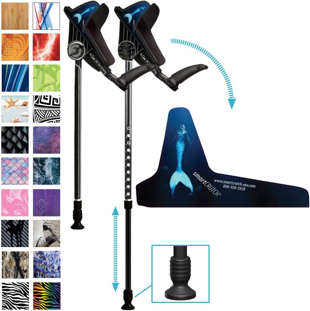 smartCRUTCH Ergonomic Custom Forearm Crutches for Adults, Multiple Colors, Adjustable Forearm Rotates 15-90 Degrees - Heights 4'4" to 6'4" - 265 lbs Non Weight Bearing