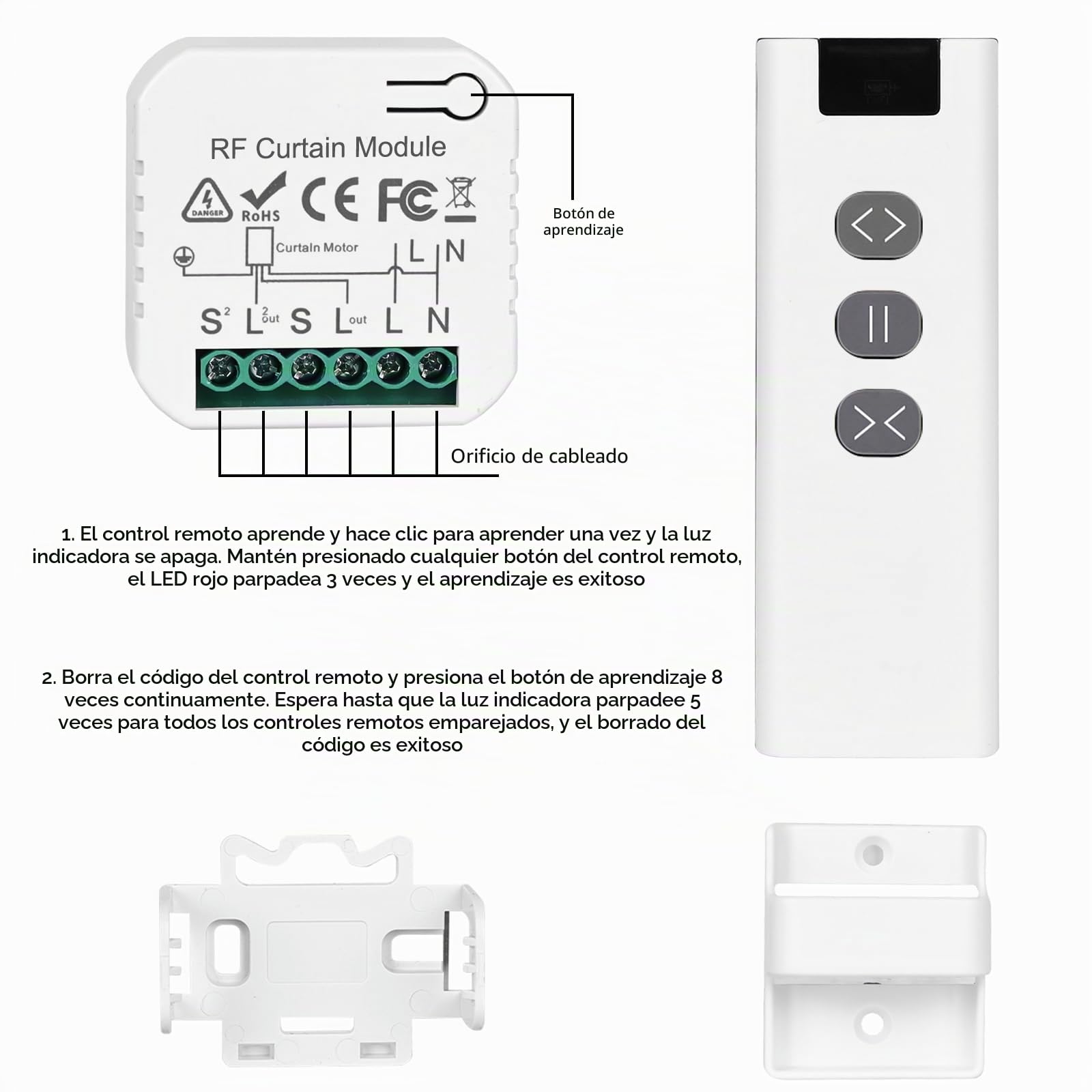 Paquete de 4 controles de persianas inalámbricos - Interruptor inteligente - Compatible con interruptor inalámbrico de 230 V - Adecuado para persianas enrollables, estores, persianas - Interruptor