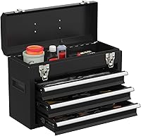 Vista 1 de Portable Metal Tool Box with Drawers, Latches Tool Box with EVC Liners, Heavy Duty Tool Chest with Powder Coating for Garage, Office and Home (Black)