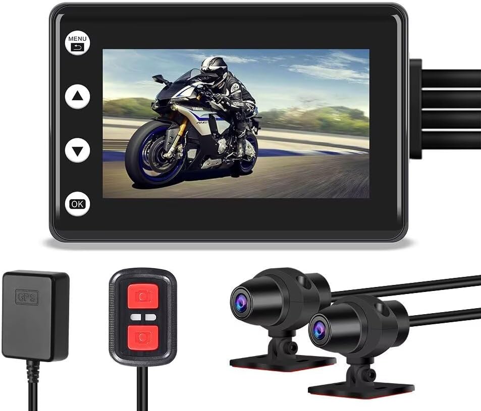 Motorcycle Dash Cam Front and Rear, 1080P Bike Camera with 3.0 Inches Screen, Dual Lens 140° Wide Angle Waterproof Motocam, WiFi, GPS, Night Vision, Loop Recording, G-Sensor