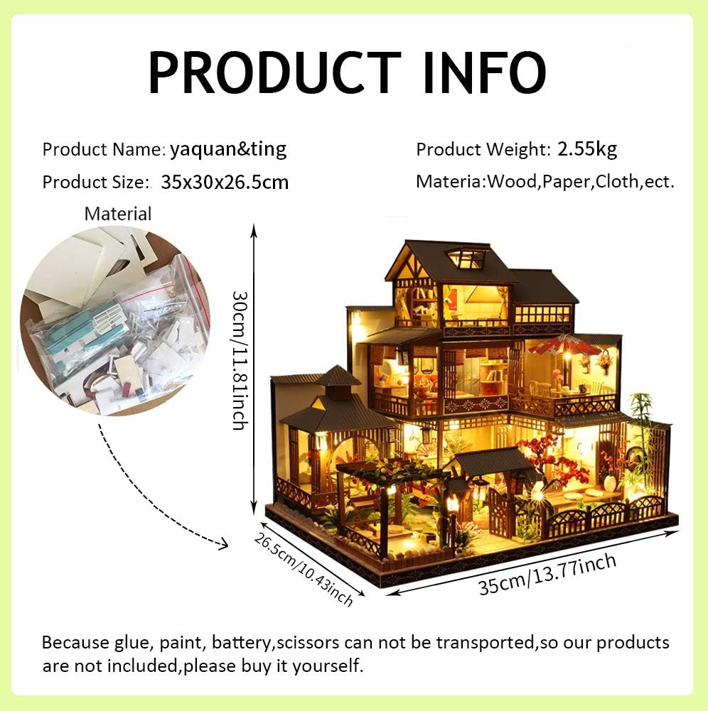 DIY Japanische Villa Szene Architekturmodell Kirschblüten Garten montiert Spielzeug Haus Musikhaus Kit mit Staubschutz 3D Puppenhaus Kreatives Geschenk