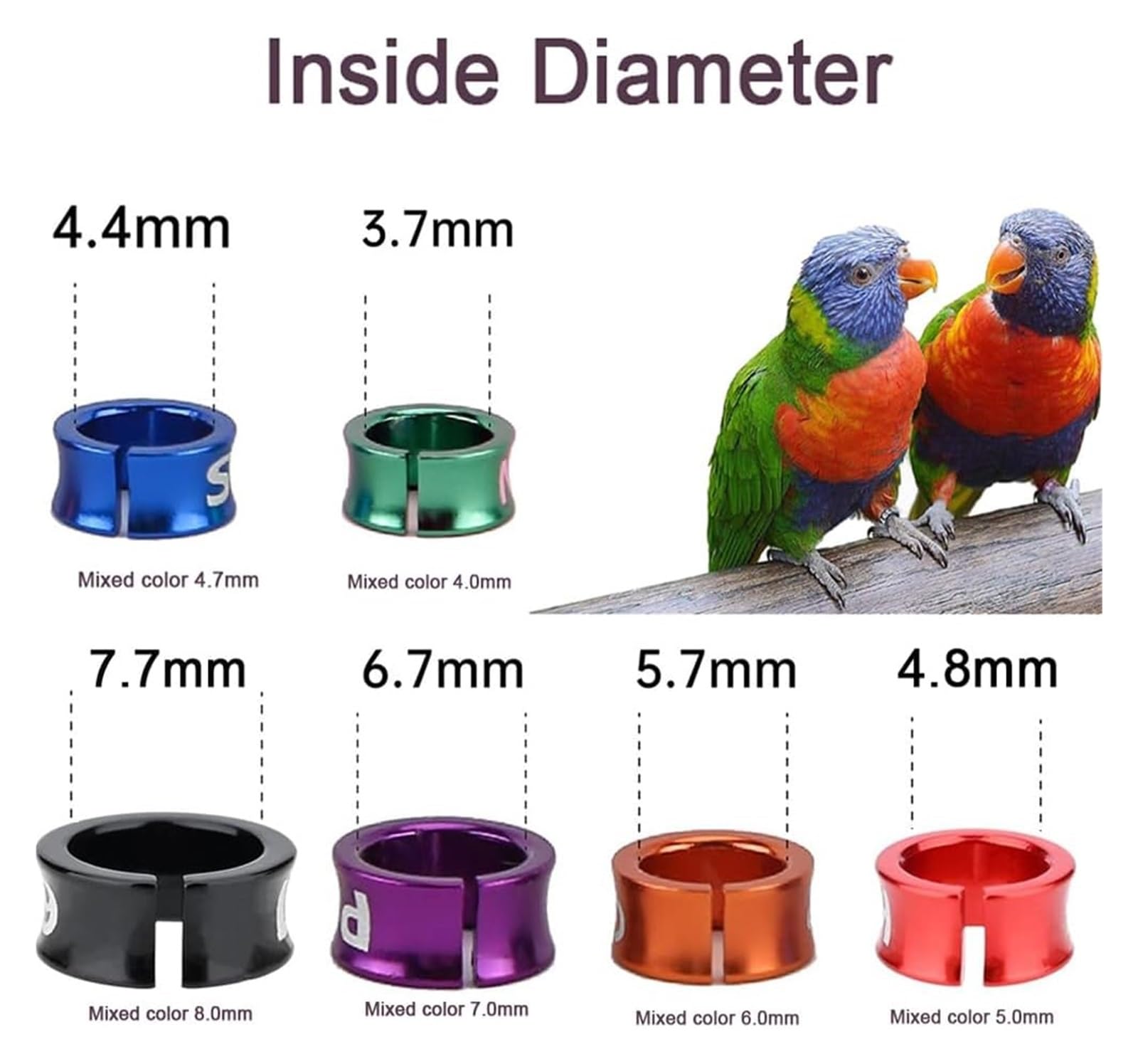 pájaro con las piernas cerradas, Patas abiertas de aluminio for identificación patas pájaros, diámetro Multicolor 4-8mm, 50-200 Uds(Mixed Colors8.0mm,200pc)