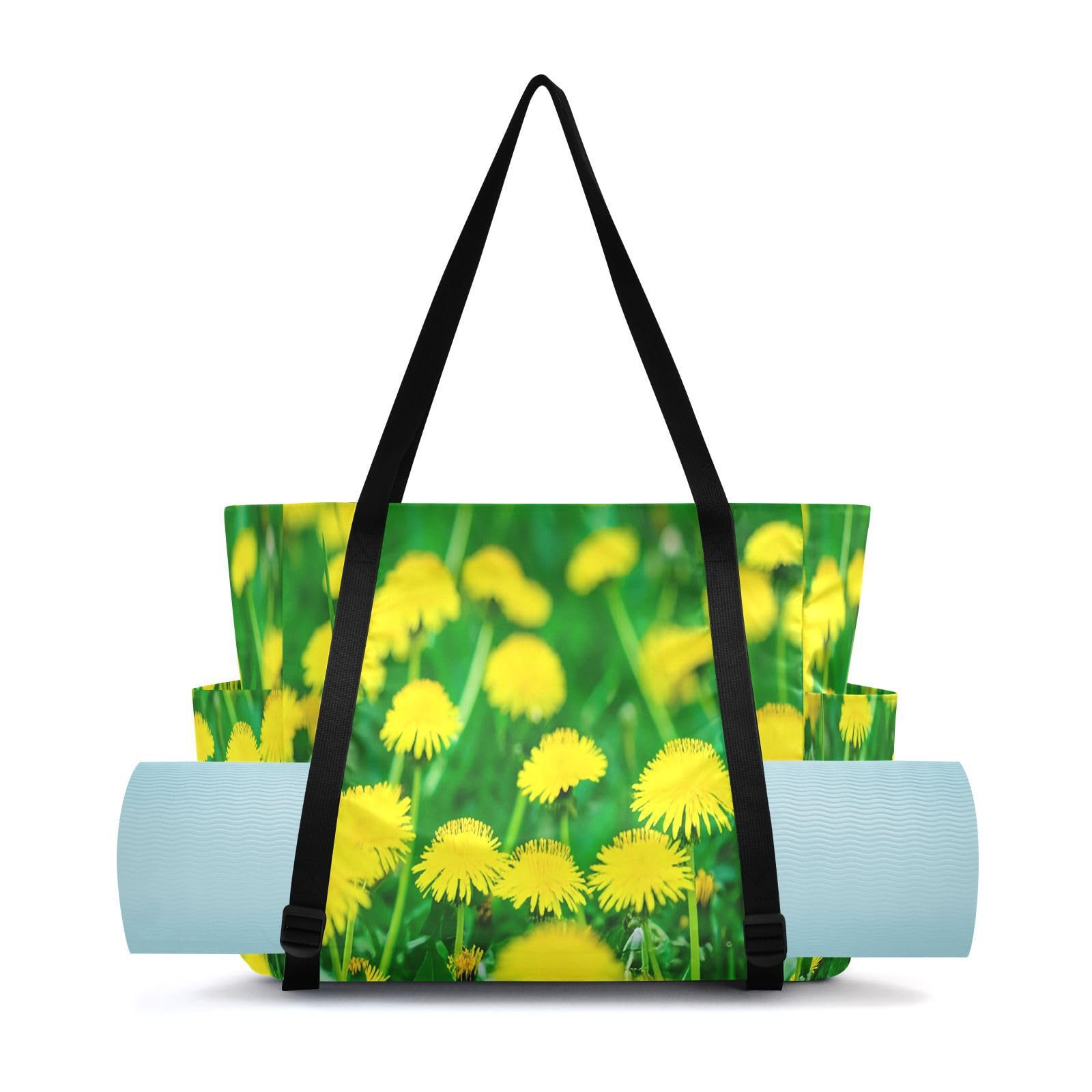 Lxqimora Blossom Yellow Flowers Yoga Mat Bag for Women Water-Resistant Gym Bag with Yoga Mat Holder Tote Bag for Pilates Yoga Office Gym