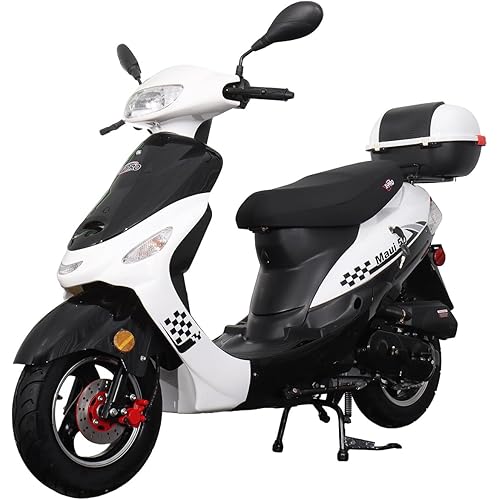 X-PRO Maui 50cc Gas Moped Scooter for Adults – Automatic Transmission, 4‑Stroke Engine, Street Legal with Headlight, Rear Trunk, Front/Rear Suspension & DOT Tires (White)