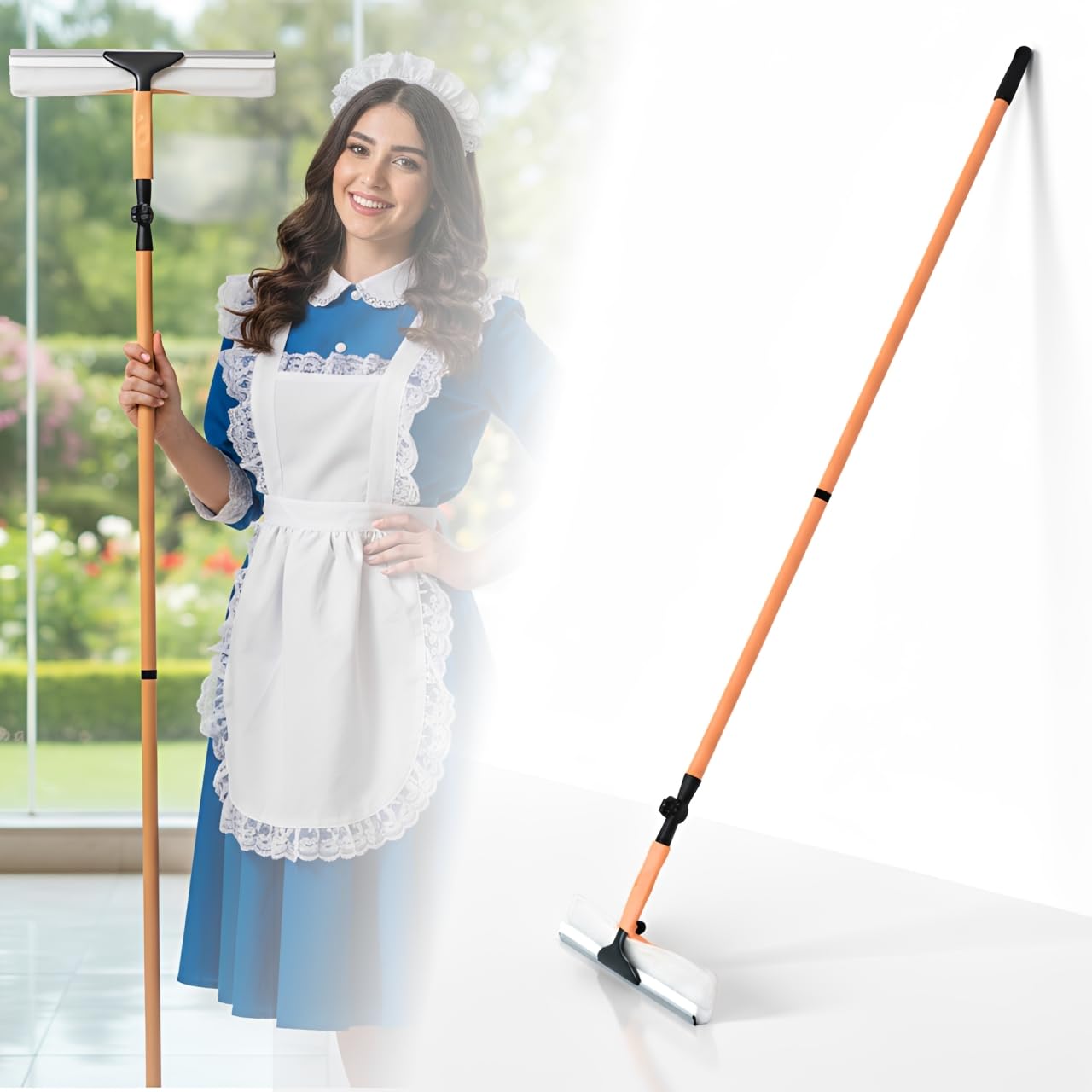 3.5m Telescopic Window Cleaner For Window and Glass Cleaning Extendable Long Squeegee Head Conservatory Pole Heavy Duty