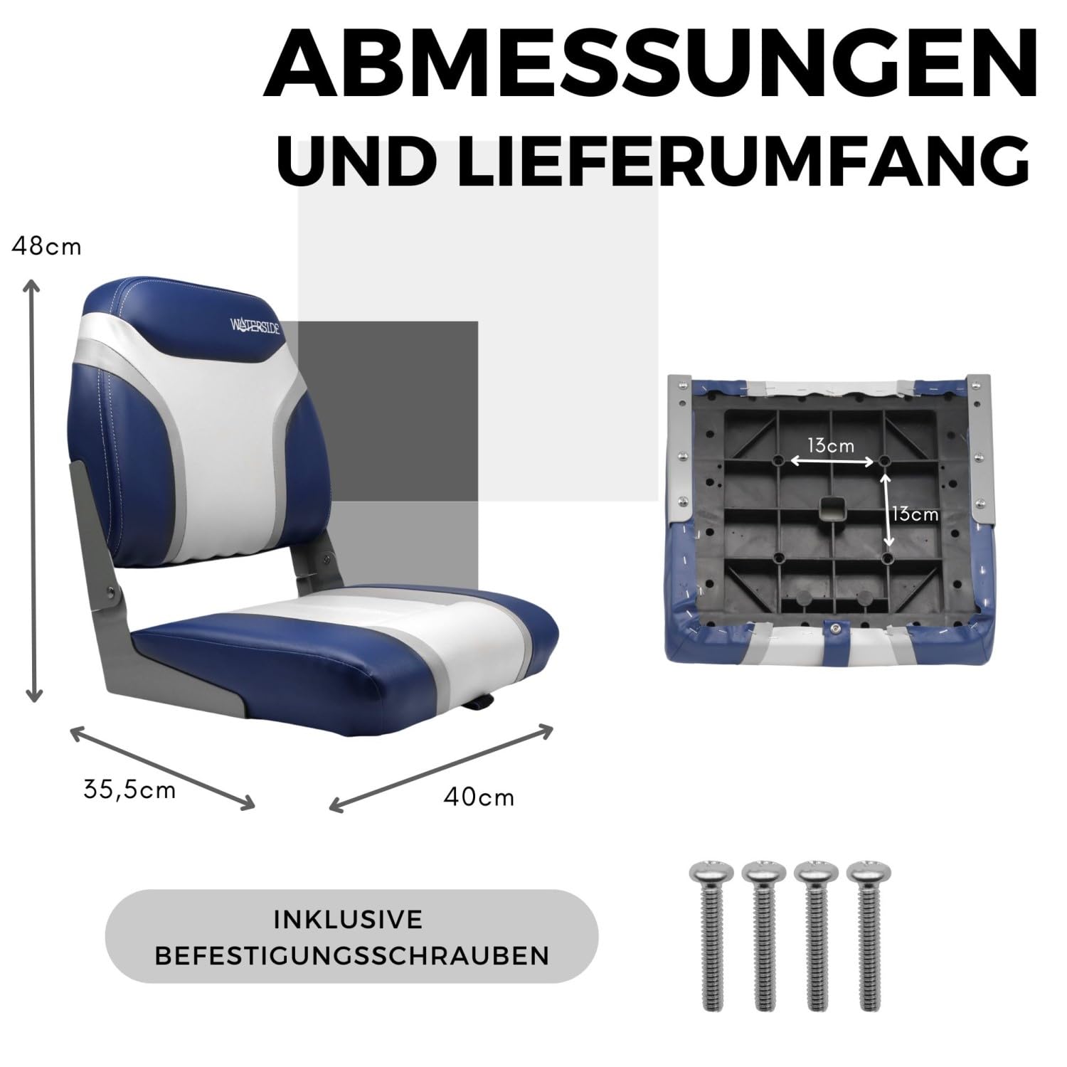 Waterside Captain Deluxe Bootssitz – Extra dick gepolsterter Profi-Angelstuhl – Klappbare Rückenlehne & Robuste Metallscharniere – Wasserabweisendes Kunstleder – Inklusive Montageschrauben