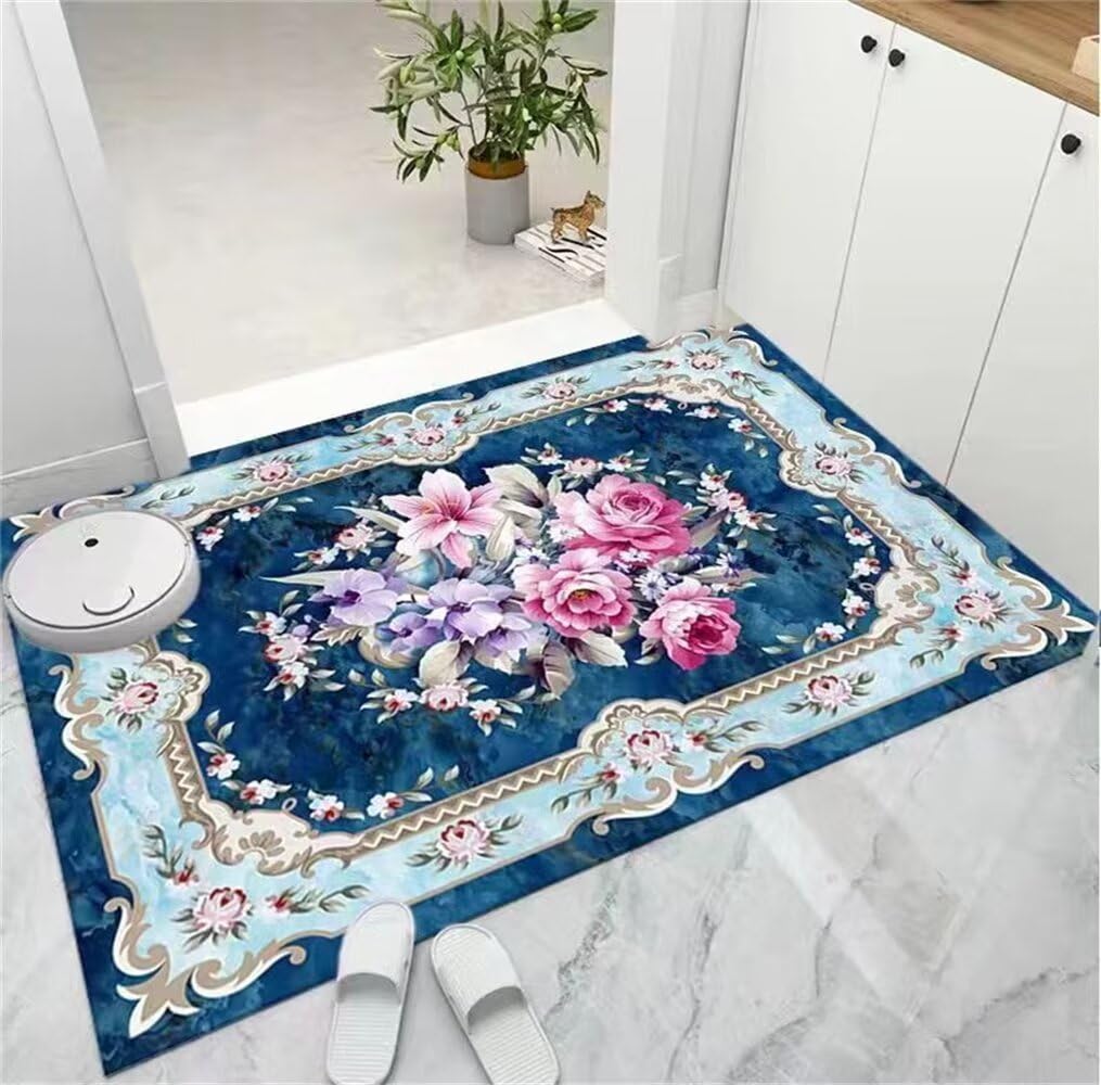 Tapis lavable en machine et résistant à l'usure pour un salon vintage bleu durable
