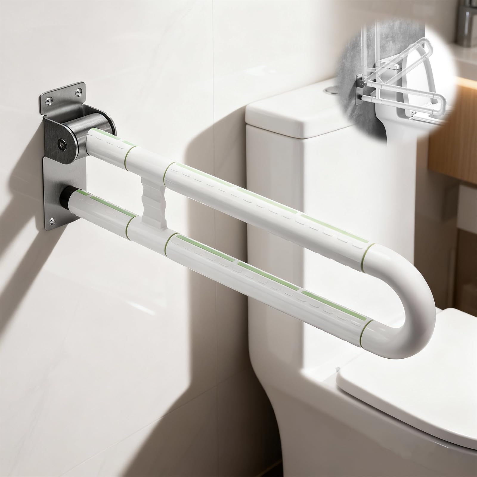 Maniglione Bagno Disabili,Maniglia Doccia Anziani,WC stand-up,70cm Maniglione per Doccia,Supporto Pieghevole Disabili,Acciaio Inossidabile,Supporta 250 kg,Bianco