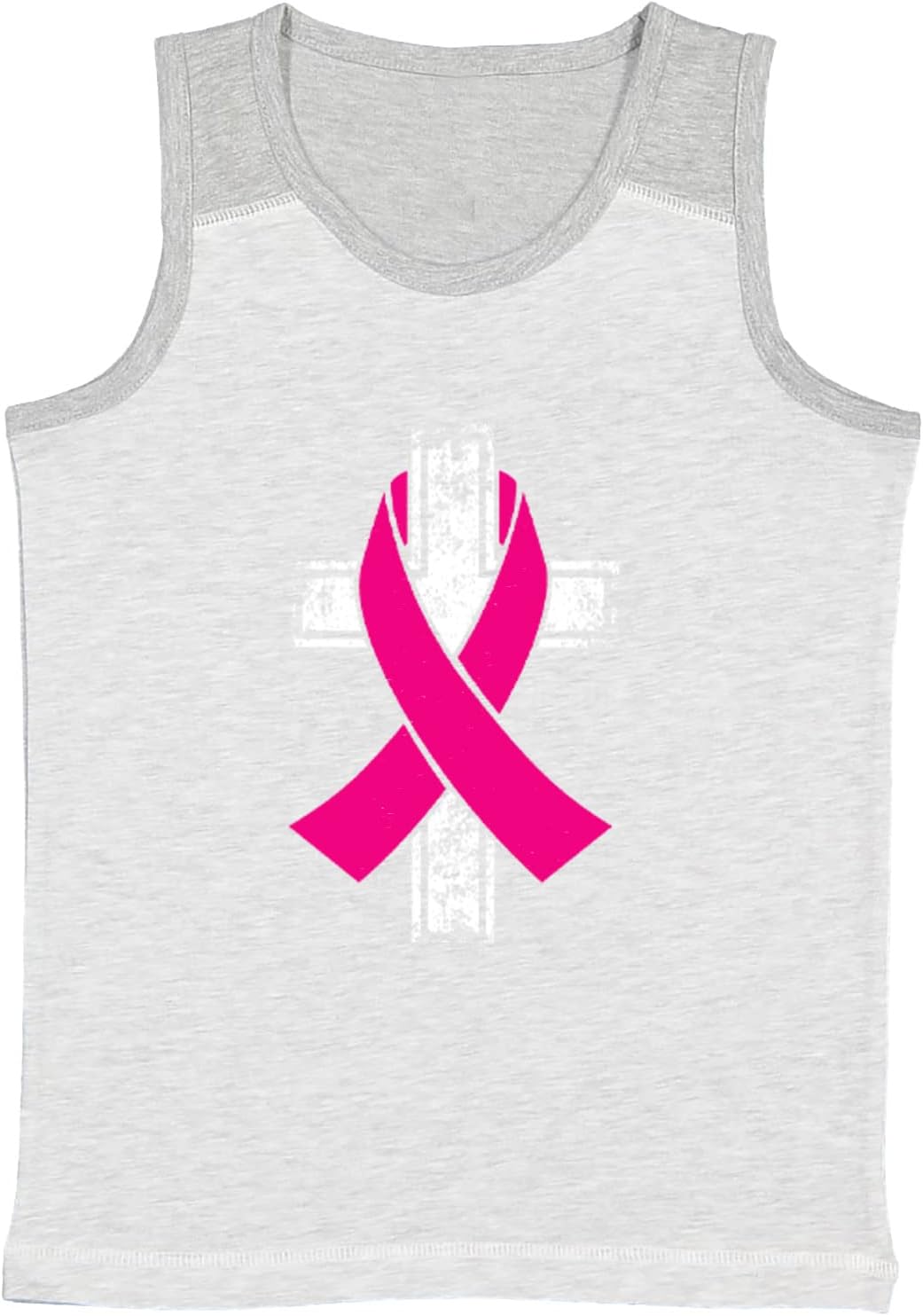 Distressed White Cross with Pink Ribbon Youth Contrast Back Tank Top