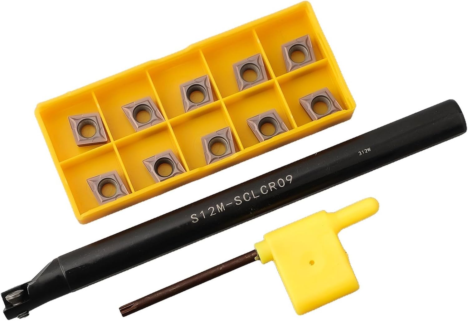 S12M-SCLCR09 Solid Boring Bar 12X150mm Carbon Steel Indexable Lathe Tool 95 Degree Cutting Edge Right Hand Thread Turning Holder Kit With 10 CCMT Inserts For Industrial Metalworking Applications