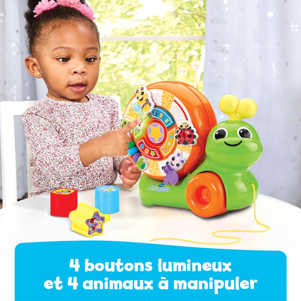 VTech - Rouli-Escargot Maxi Découvertes, Jouet à Tirer 2 en 1, Trieur de Formes, Jeux d'Éveil, Escargot à Promener, Jouet Musical et Interactif, Cadeau Enfant Dès 1 an - Contenu en Français