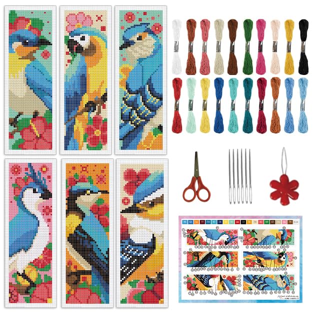 Broderie oiseau fait main en kit marque-page au point de croix : le cadeau idéal pour lecteurs
