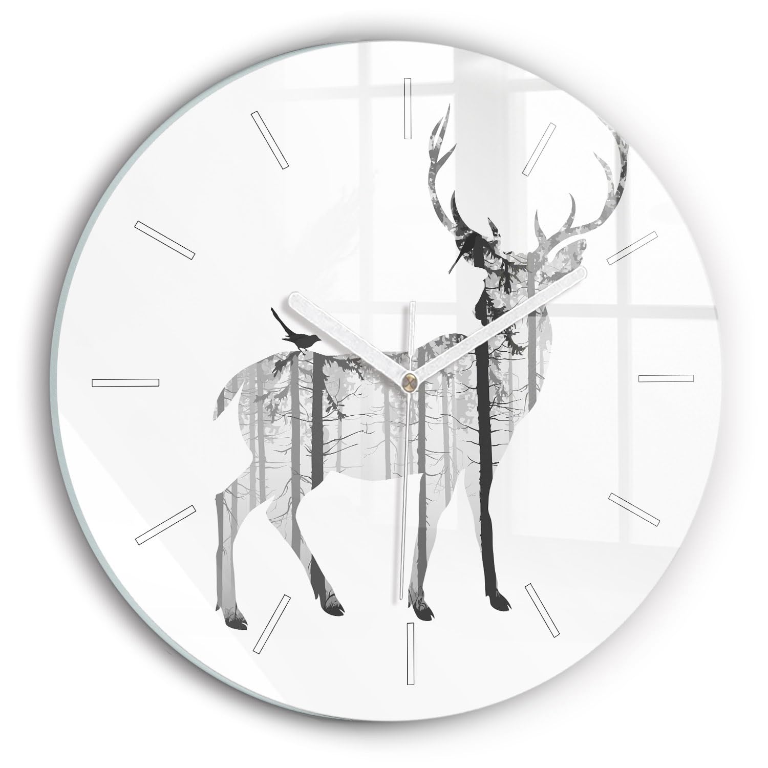 Horloge forêt de silhouette de cerf Wallfluent pour une décoration de salon chaleureuse