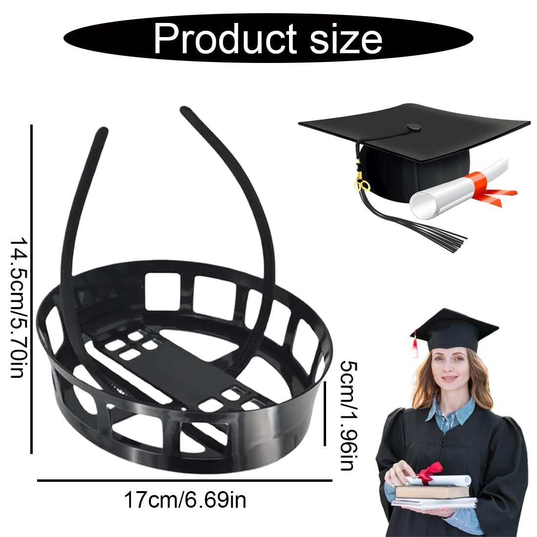 Diadema para Birrete de Graduación, Mantén tu Cabello Natural Durante el Día, Asegura tu Birrete, Ideal para Graduacion Niños 5 Años, Plástico, Cómoda, Soporte para Regalados de Graduados