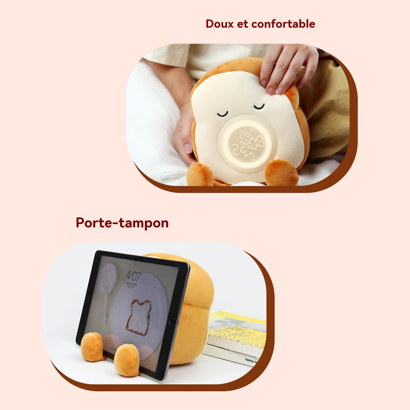 Générique Toast Light, Bread Shape LED Night Lamp, 9,06 x 6,5 x 4,72 cala ściemnialny budzik, plush z możliwością ładowania, funkcja timera, 1 sztuka beżowa, do sypialni, pokoju dziecięcego, sypialni