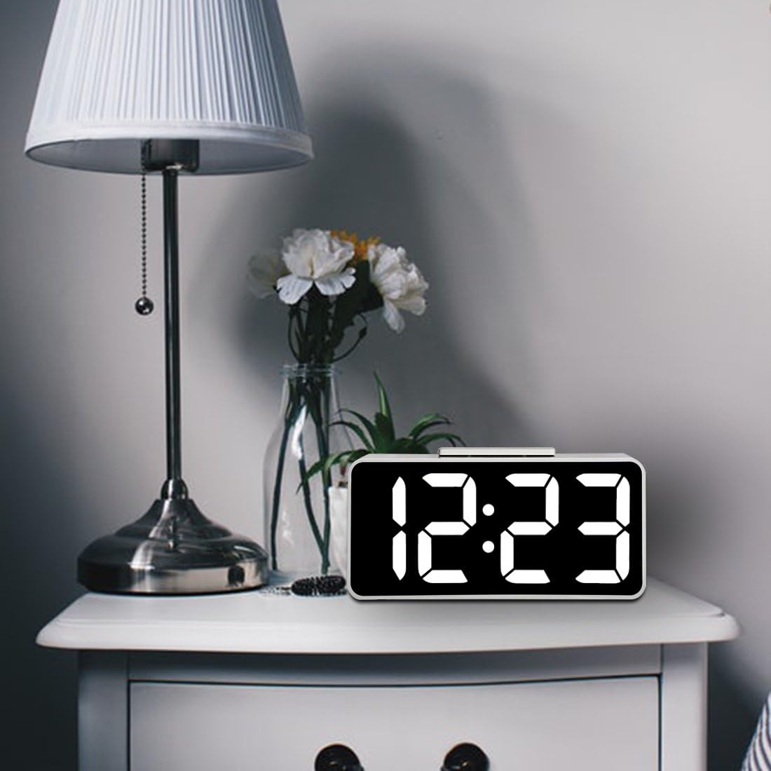 ZHPUAT [Updated Version On Brightness] 8.9" Big Screen Digital Alarm Clock with Dimmer and Alarm Sound Control Function with USB Charger,Battery Backup (White)