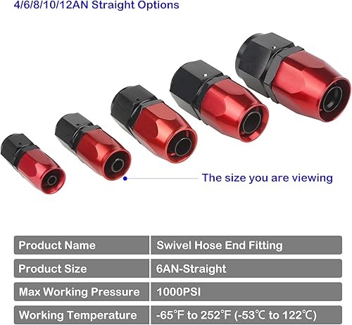 Miniatura 9 de YOUAISA 8AN Adaptador de tubo de aceite giratorio de 90 grados para manguera de línea de combustible CPE trenzada, negro y rojo
