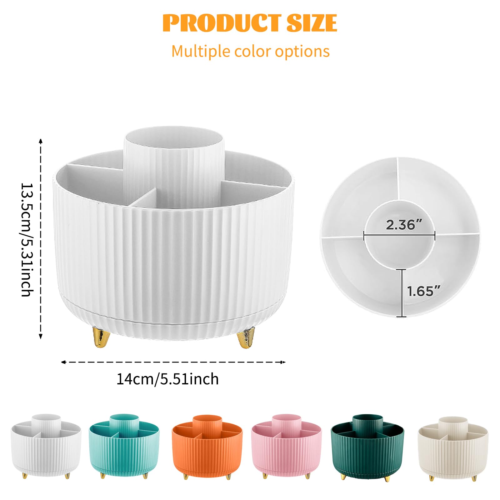 360° Rotating Makeup Organiser, Make Up Brush Holder with 5 Compartments - Image 4