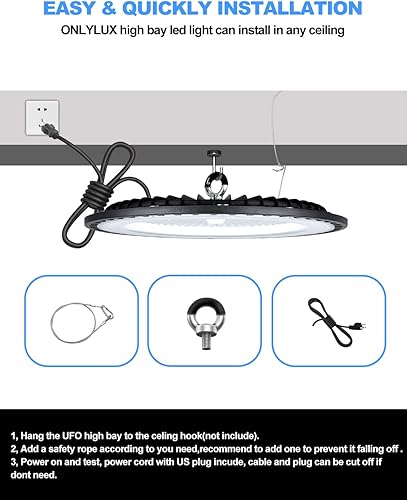 Miniatura 6 de Luz LED de alta bahía de 200 W, iluminación LED de garaje, luces LED de tienda 5000 K, luz diurna 30000 lm, paquete de 6, luces LED UFO Highbay con