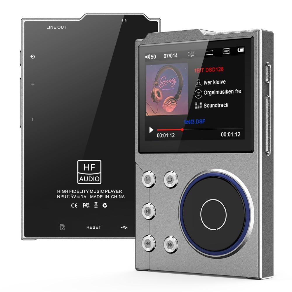 Lettore MP3 portatile TFT da 2,4 pollici con Unibody in lega di zinco, SNR 93 dB, slot per schede TF (fino a 128 GB), WAV/FLAC/APE/DSD256 audio senza perdite, principianti e anziani