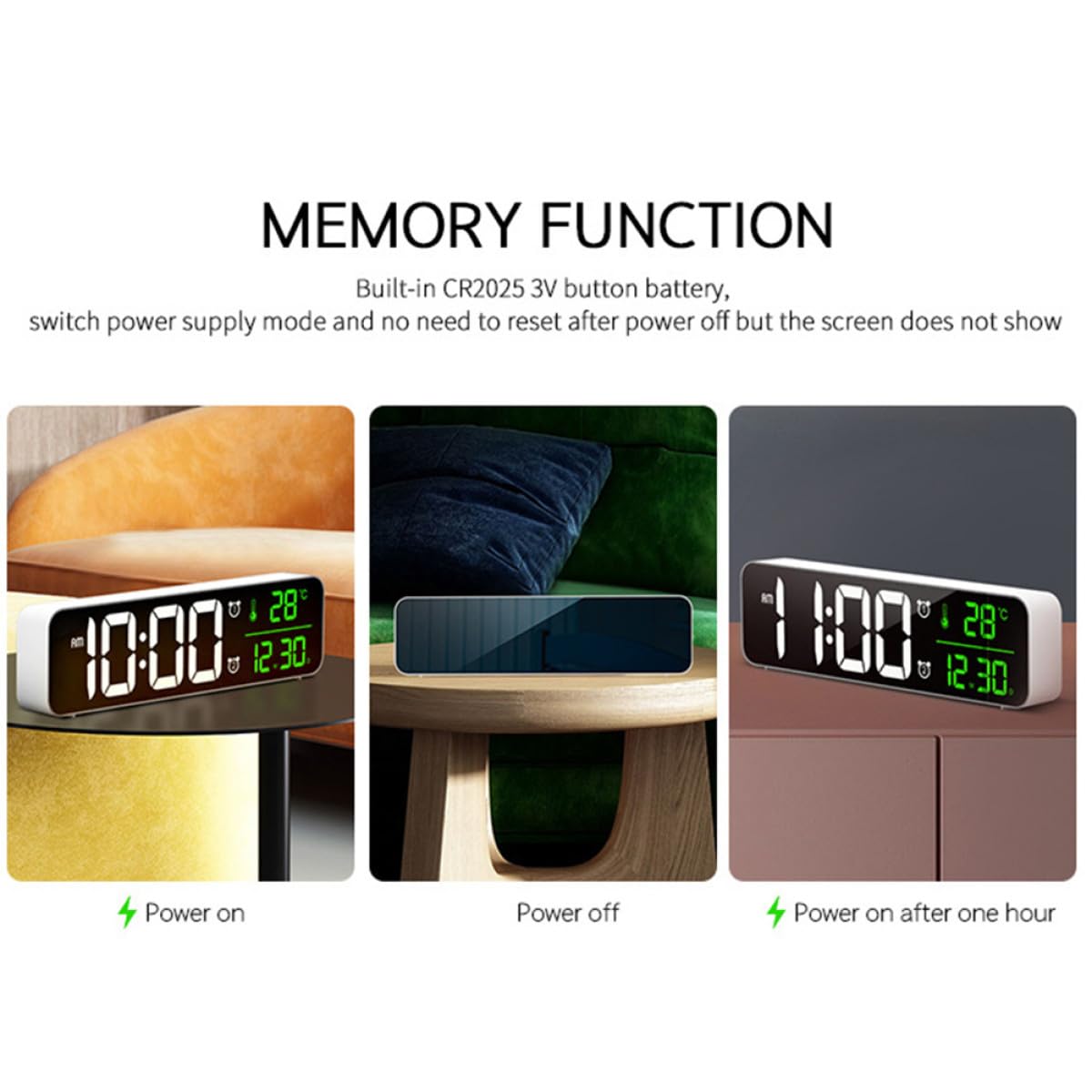 Reloj Despertador Digital LED Blanco 5 Niveles de Brillo Ajustable y 40 Melodías Clásicas para Decoración del Hogar y Uso Enchufable