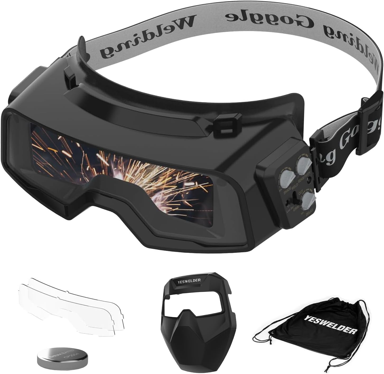 YESWELDER Lunettes de Soudage à Teinte Variable True Color, Vision Large 1/1/1/1 Plage d'Obscurcissement 4/5-9/9-13 avec Meulage, Masque de Soudeur pour TIG MIG ARC DÉCOUPE