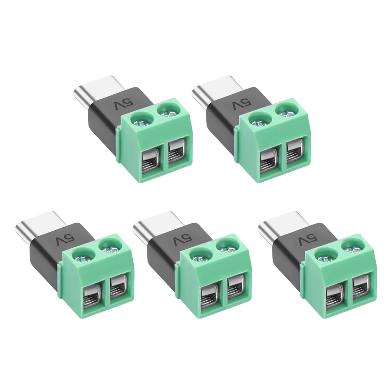 5 connettori tipo C su connettore a 2 poli, connettori senza saldatura, 5 V 3 A, adattatore USB C a 2 pin, spina a morsetto, nessun trasferimento dati, per tablet, fotocamere, giocattoli, piccoli