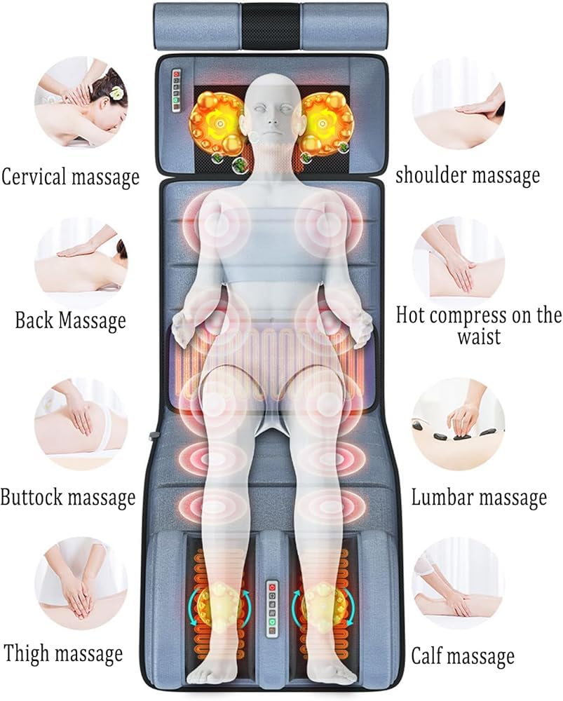 Alfombrilla de masaje eléctrica de cuerpo completo, almohadilla térmica multifuncional para cuello, espalda, cintura, piernas y suela, ideal para usar en la cama o el sofá, relajación y comodidad para